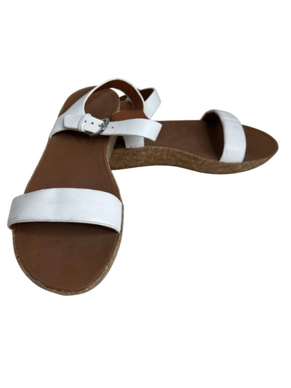 Fitflop White Leather Cork Wedge Sandals W/Adjustable Strap & Buckle Size 10 - Picture 2 of 7